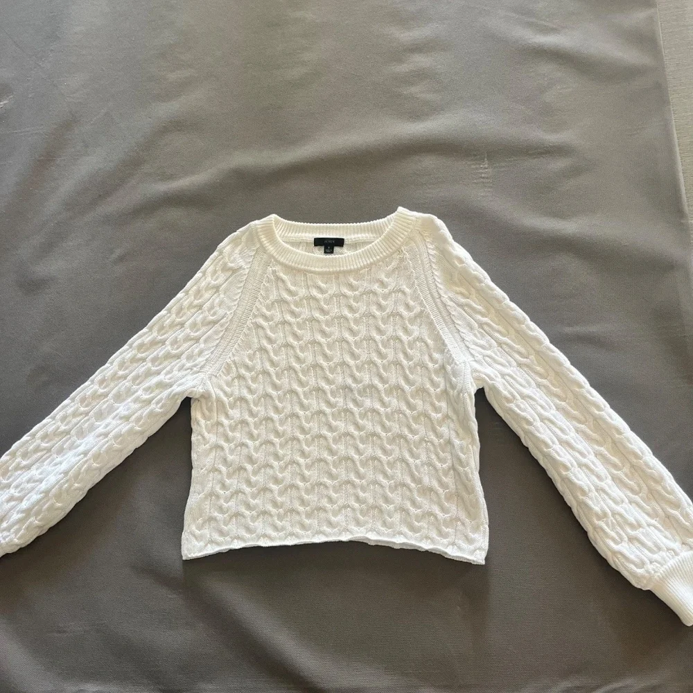 J.Crew White Relaxed-fit Cable-knit Crewneck Sweater Size Small - Picture 9 of 9
